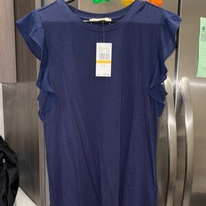 Michael Kors Navy Ruffle Sleeve Tank Top